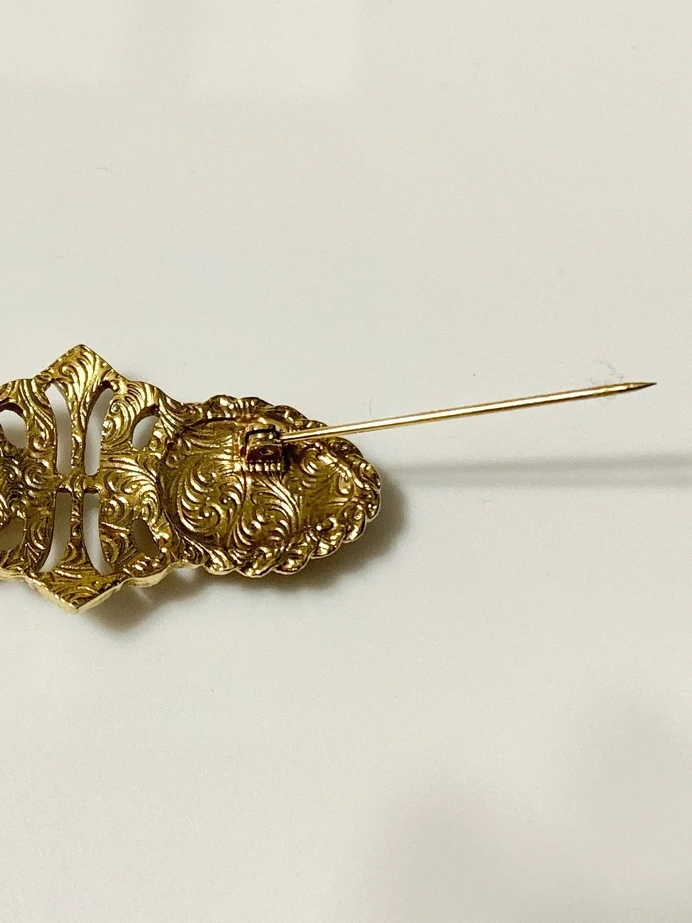 Vintage Art Deco Brooch Black Gold Tone & Rhinestone